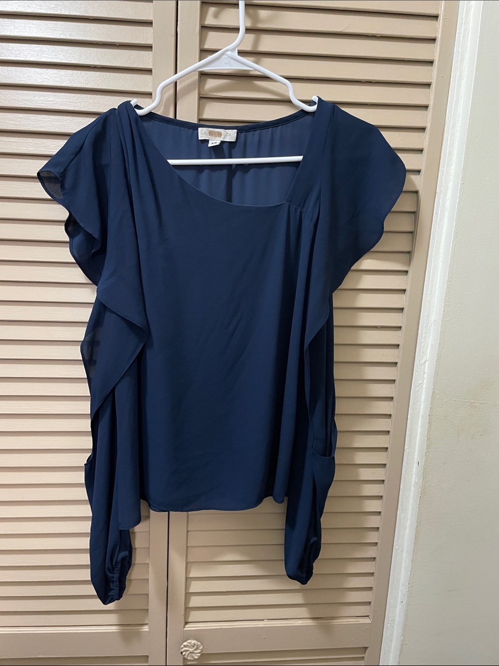 Ramy Brook Navy Flutter Sleeve Blouse